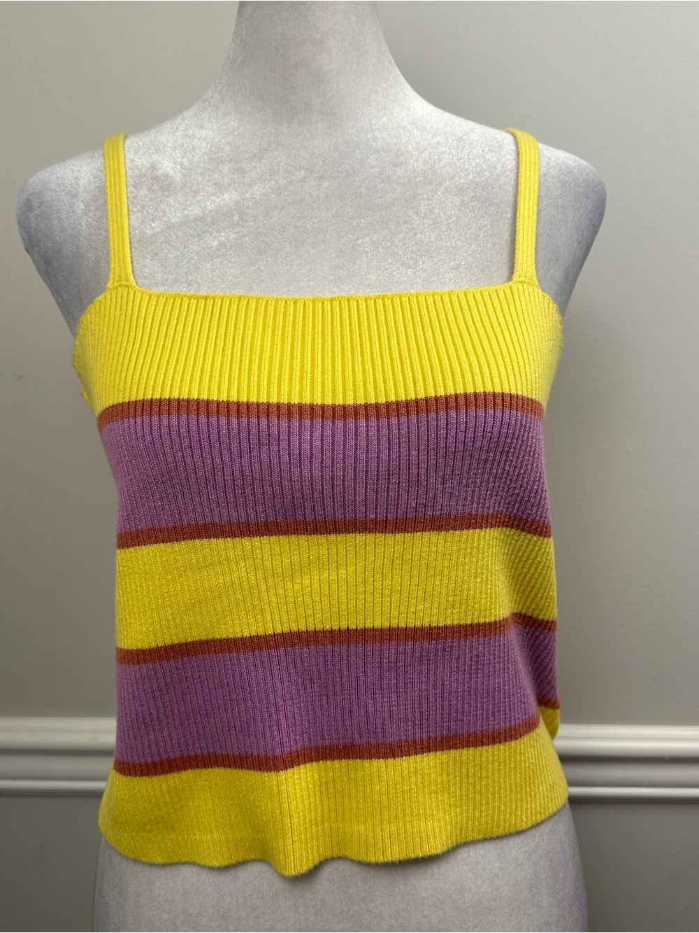 MOTHER Yellow, Lavender & Rust Striped Rib-Knit Cami Tank L
